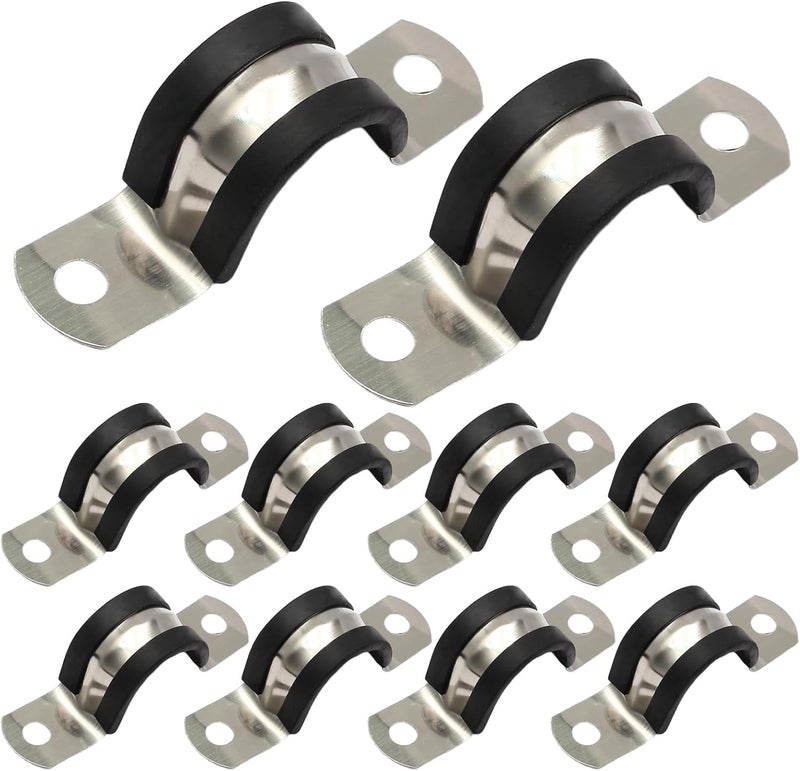 Jersvimc 10PCS Reinforced Rigid Pipe Strap Clamp 3/4 Inch Conduit Clamp with Rubber Straps, Pipe Brackets for Mounting 2 Hole U Clamps Brackets Strap Hanger Tube Tension Clips Heavy Duty - Image 1